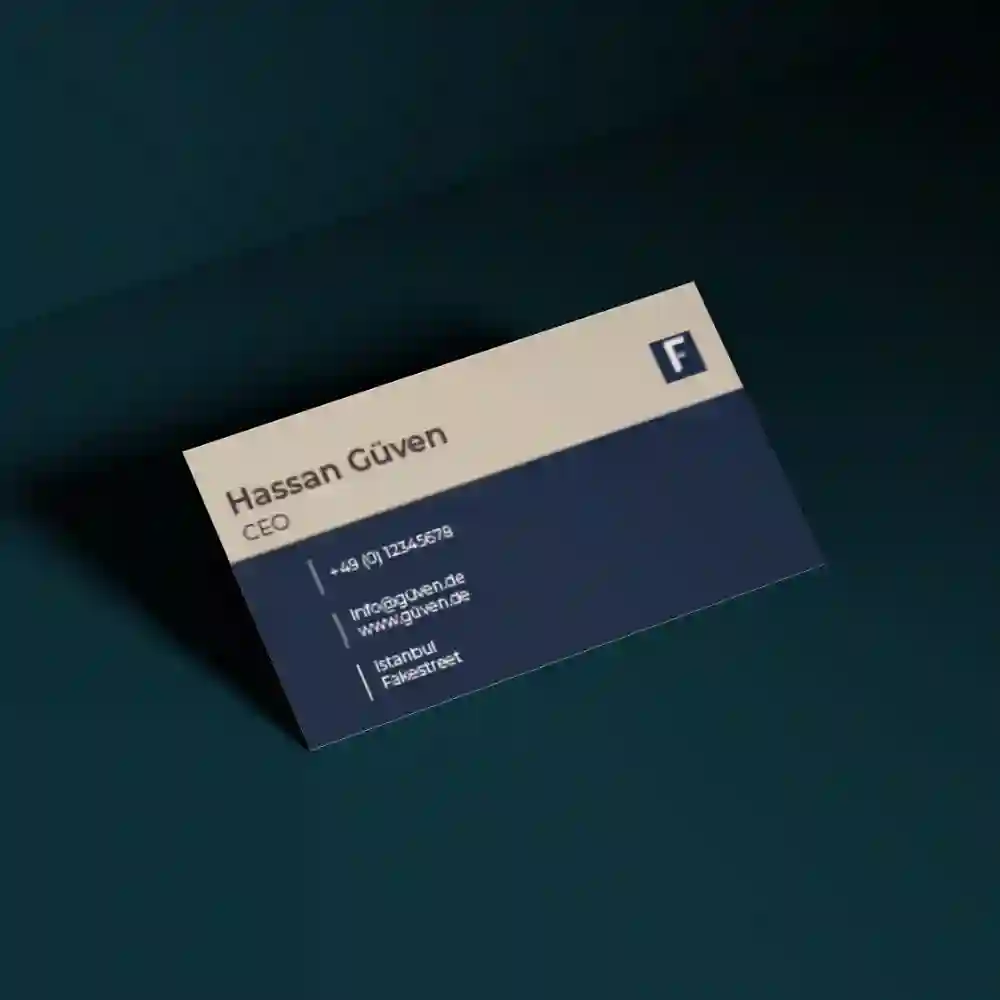 Modern business card design for Hassan Güven, CEO, featuring Flekstek branding.